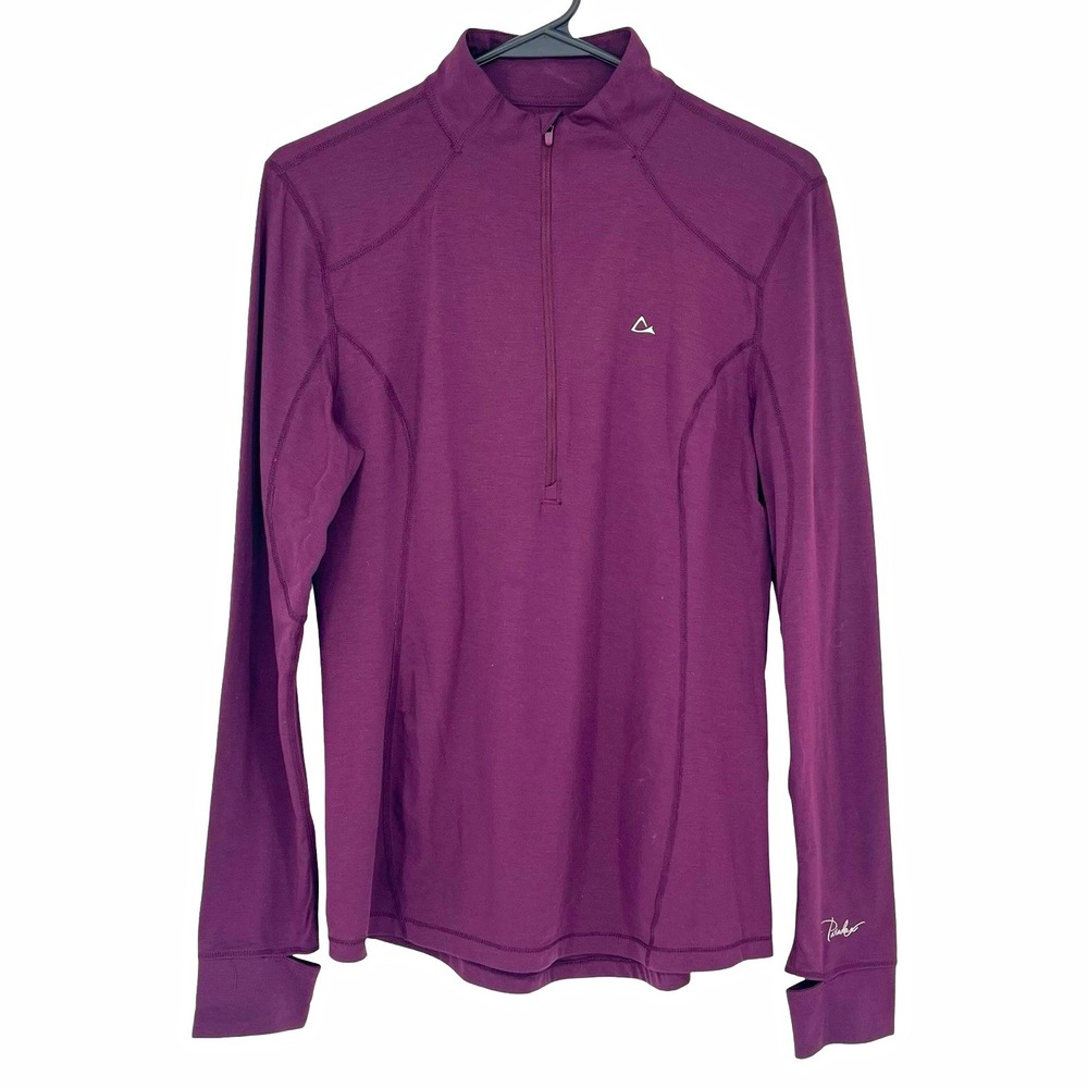 Paradox Merino Wool Blend Quarter Zip Base Layer Shirt Medium Purple Thumbholes